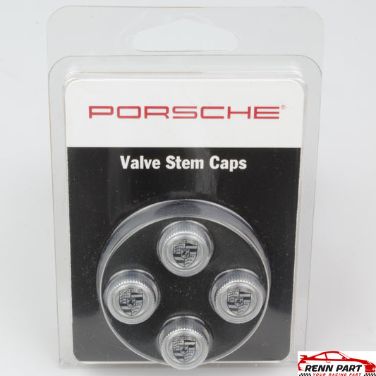 Porsche Valve Stem Cap Set (Black Crest)